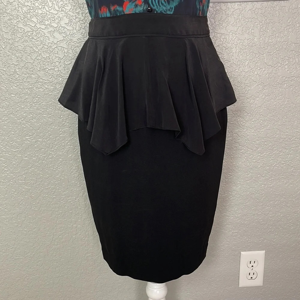 Marchesa Voyage Feather Silk Dress Peplum Skirt Sz 4 - Picture 5 of 12